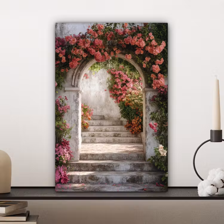 Canvas schilderij - Doorkijk - Rozen - Vintage - Poort — 4