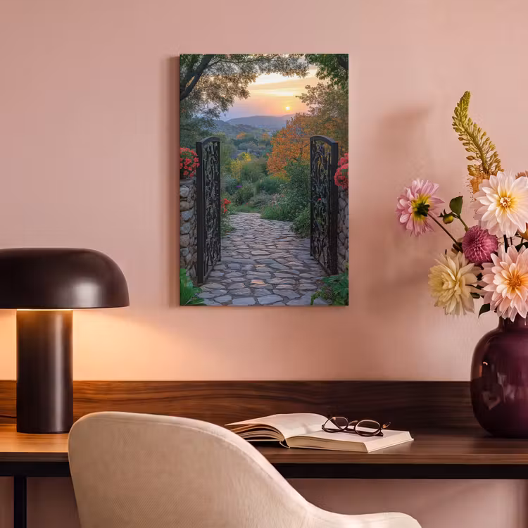 Canvas schilderij - Landschap - Hek - Pad - Zonsondergang - Natuur — 3