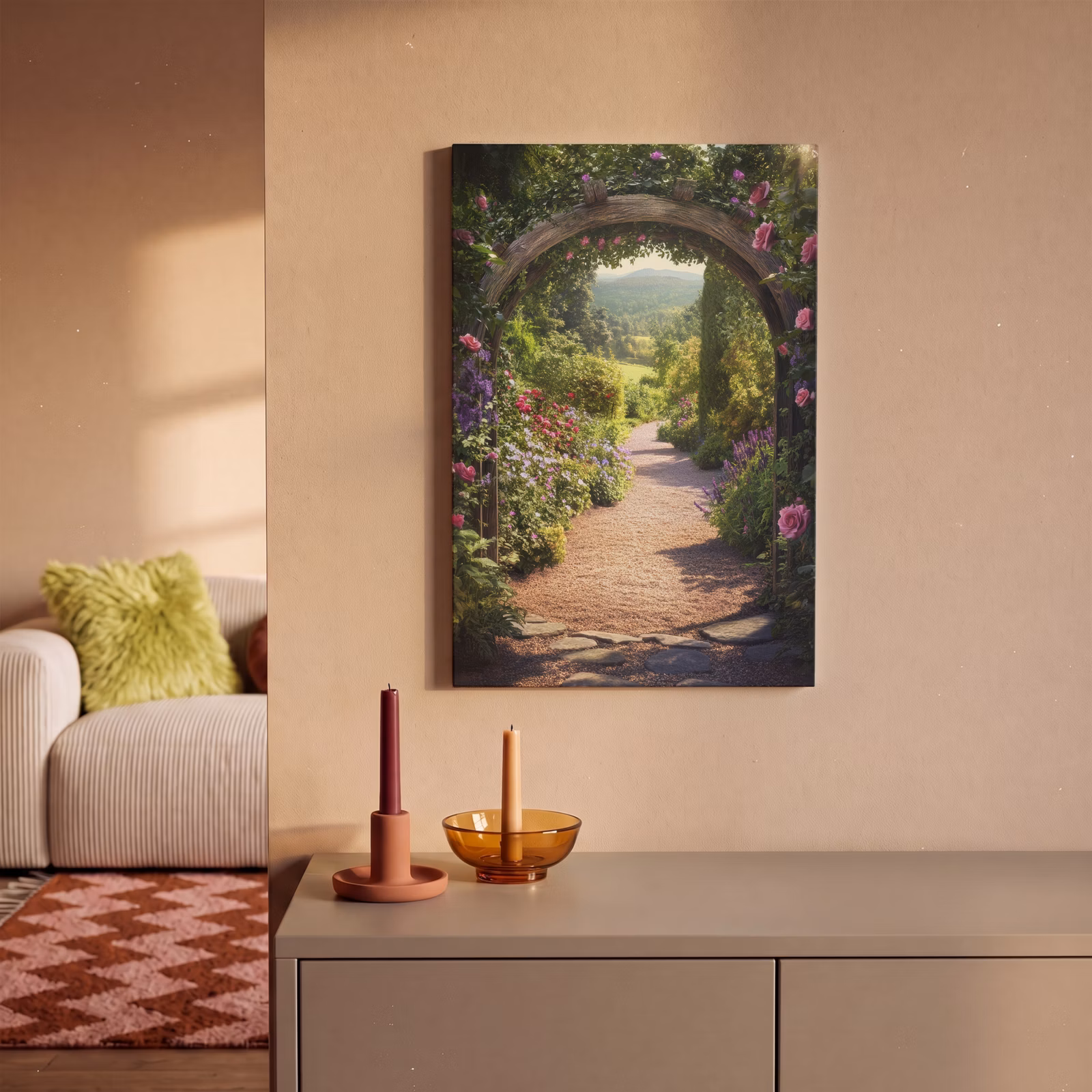 Canvas schilderij - Doorkijk - Bloemen - Natuur - Rozenboog — 1