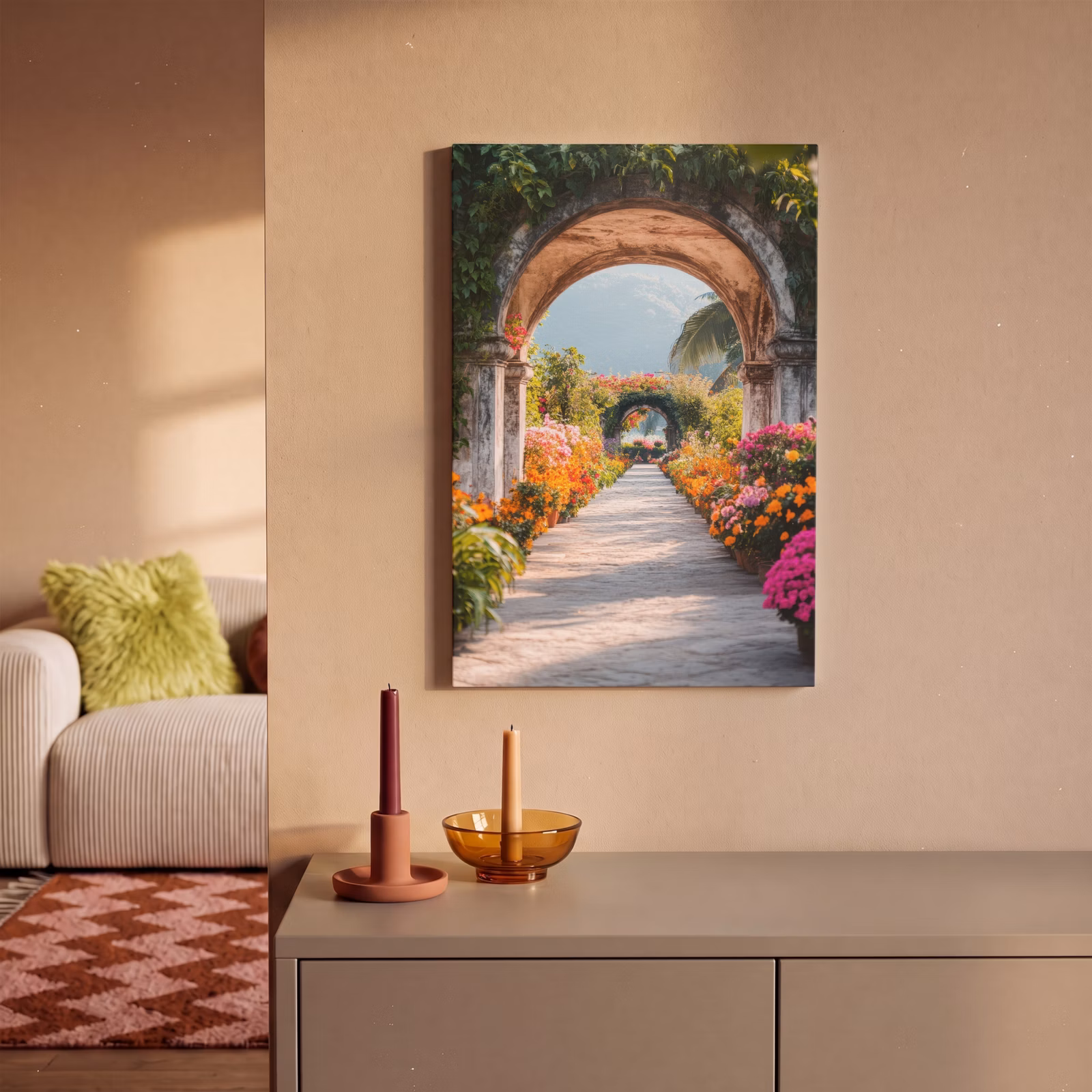 Canvas schilderij - Doorkijk - Bloemen - Tropisch - Kleurrijk — 1