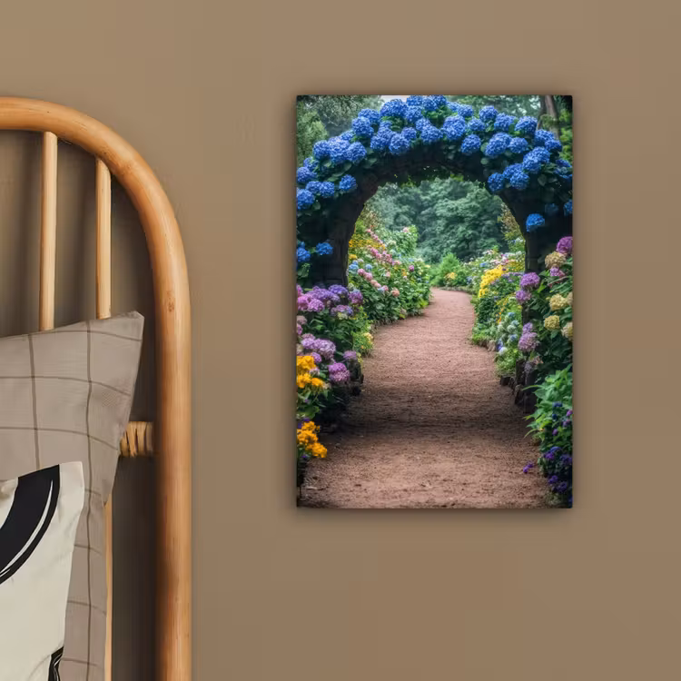 Canvas schilderij - Doorkijk - Bloemen - Hortensia - Pad — 2