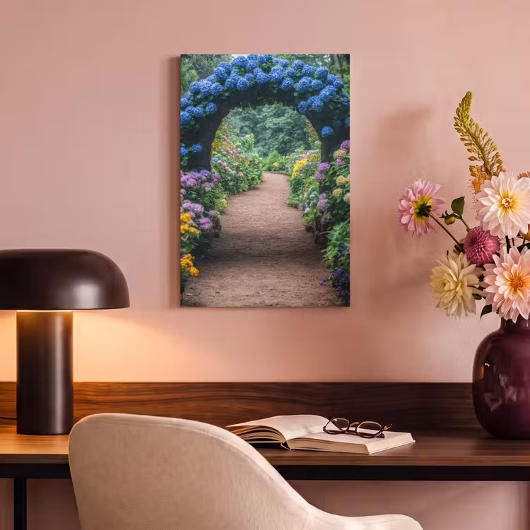 Canvas schilderij - Doorkijk - Bloemen - Hortensia - Pad — 3