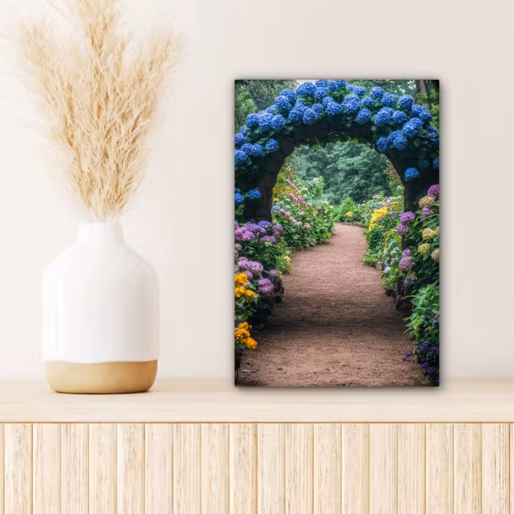 Canvas schilderij - Doorkijk - Bloemen - Hortensia - Pad — 5