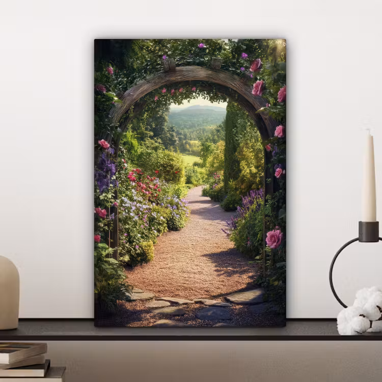 Canvas schilderij - Doorkijk - Bloemen - Natuur - Rozenboog — 4
