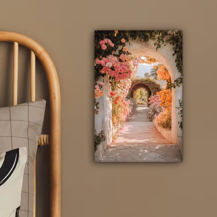 Canvas schilderij - Doorkijk - Boog - Bloemen - Pastel — 2