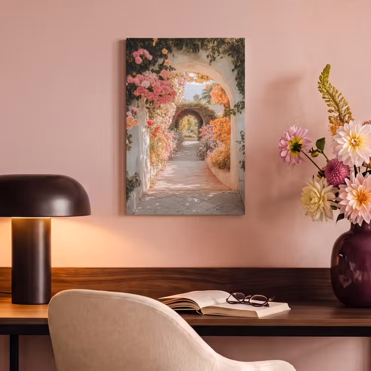 Canvas schilderij - Doorkijk - Boog - Bloemen - Pastel — 3