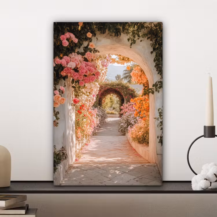 Canvas schilderij - Doorkijk - Boog - Bloemen - Pastel — 4
