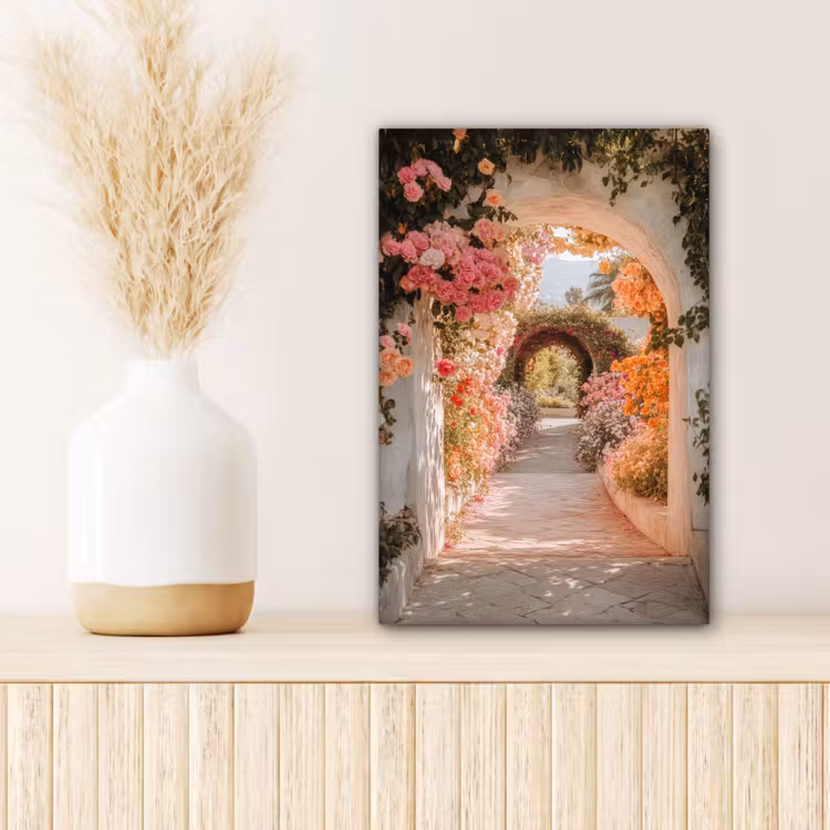 Canvas schilderij - Doorkijk - Boog - Bloemen - Pastel — 5
