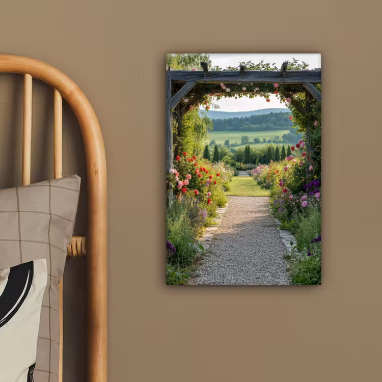 Canvas schilderij - Doorkijk - Landschap - Natuur - Tuinboog - Bloemen — 2