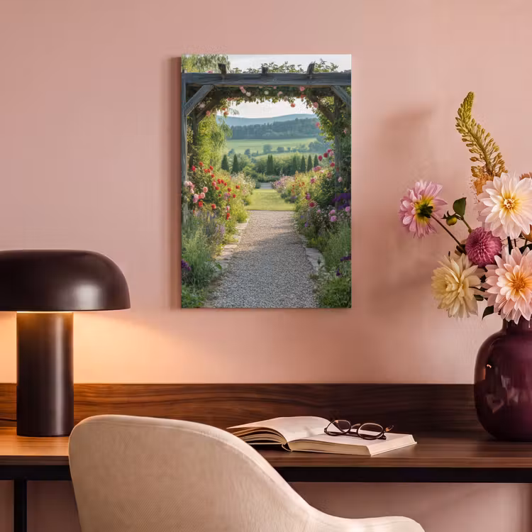Canvas schilderij - Doorkijk - Landschap - Natuur - Tuinboog - Bloemen — 3
