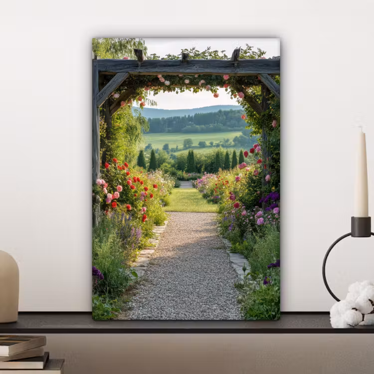Canvas schilderij - Doorkijk - Landschap - Natuur - Tuinboog - Bloemen — 4