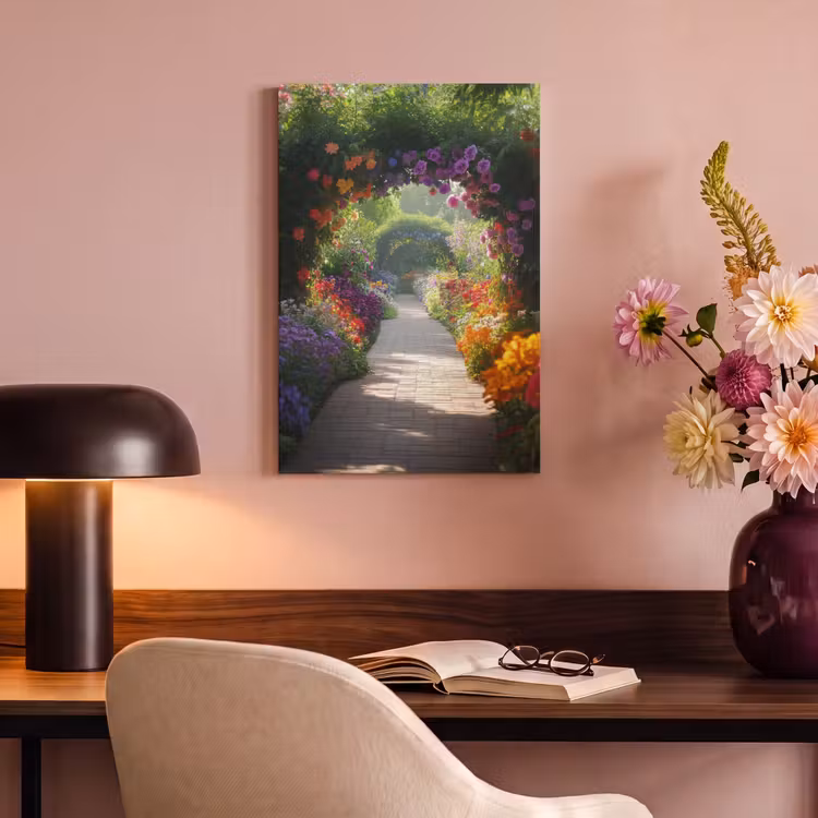 Canvas schilderij - Doorkijk - Pad - Bloemen - Struik - Kleurrijk — 3