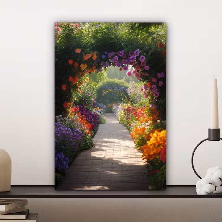 Canvas schilderij - Doorkijk - Pad - Bloemen - Struik - Kleurrijk — 4