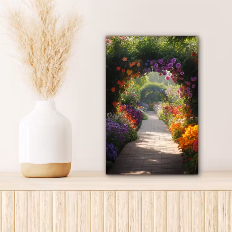 Canvas schilderij - Doorkijk - Pad - Bloemen - Struik - Kleurrijk — 5