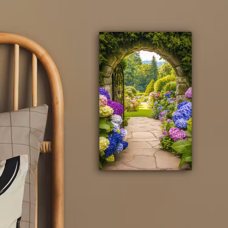 Canvas schilderij - Doorkijk - Poort - Hortensia - Bloementuin — 2