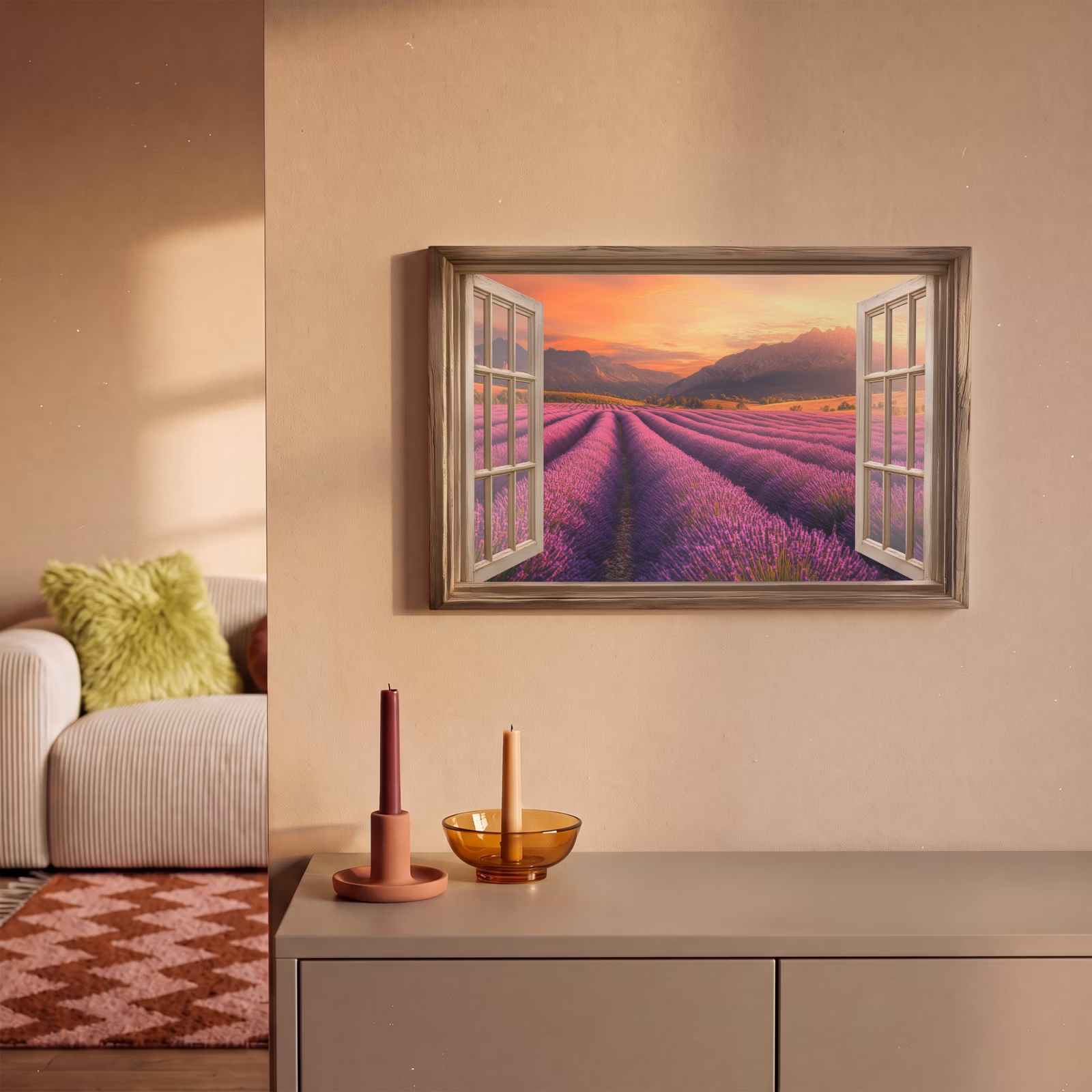 Canvas schilderij - Doorkijk - Lavendel - Landschap - Bloemen - Paars — 1
