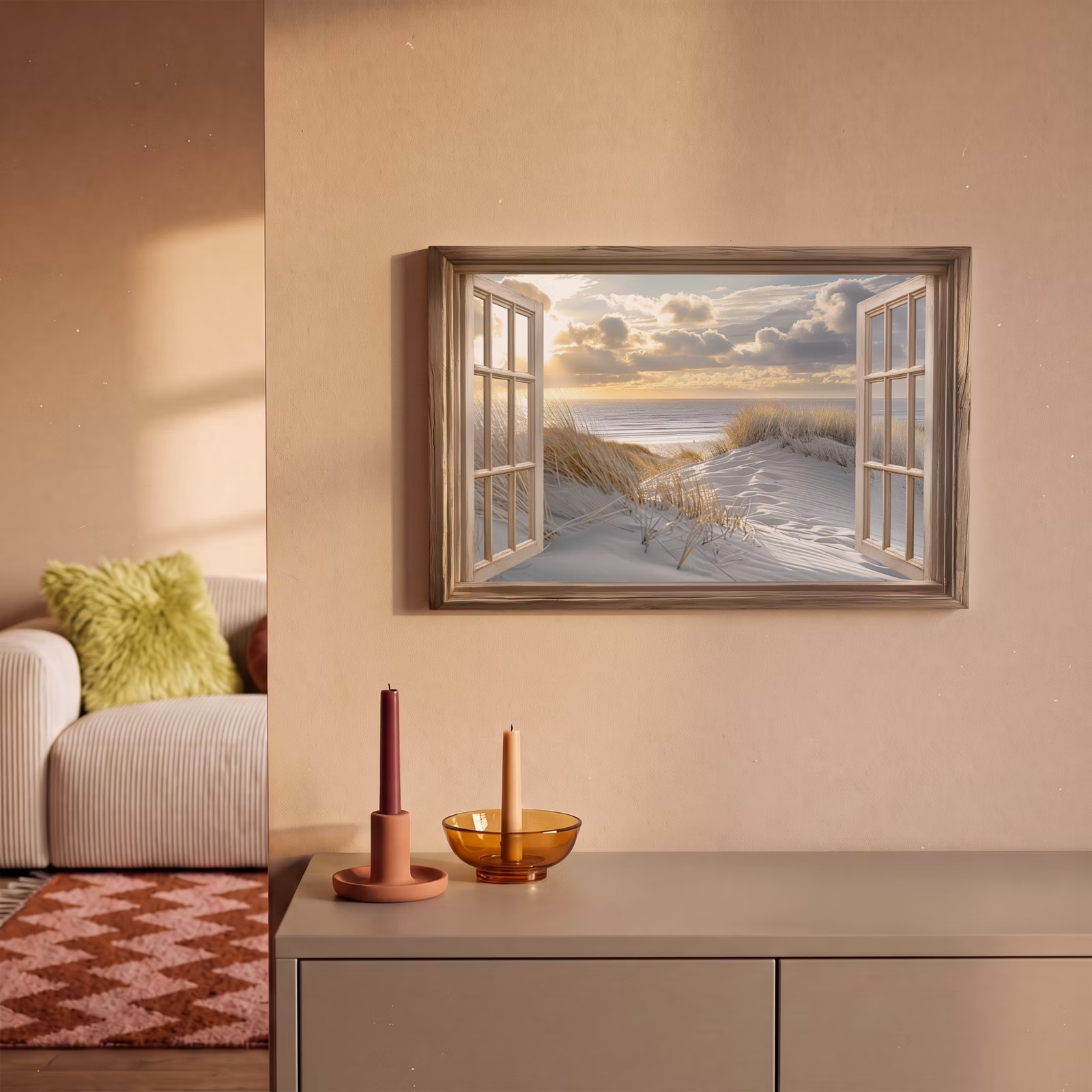 Canvas schilderij - Doorkijk - Strand - Duinen - Zee - Natuur — 1