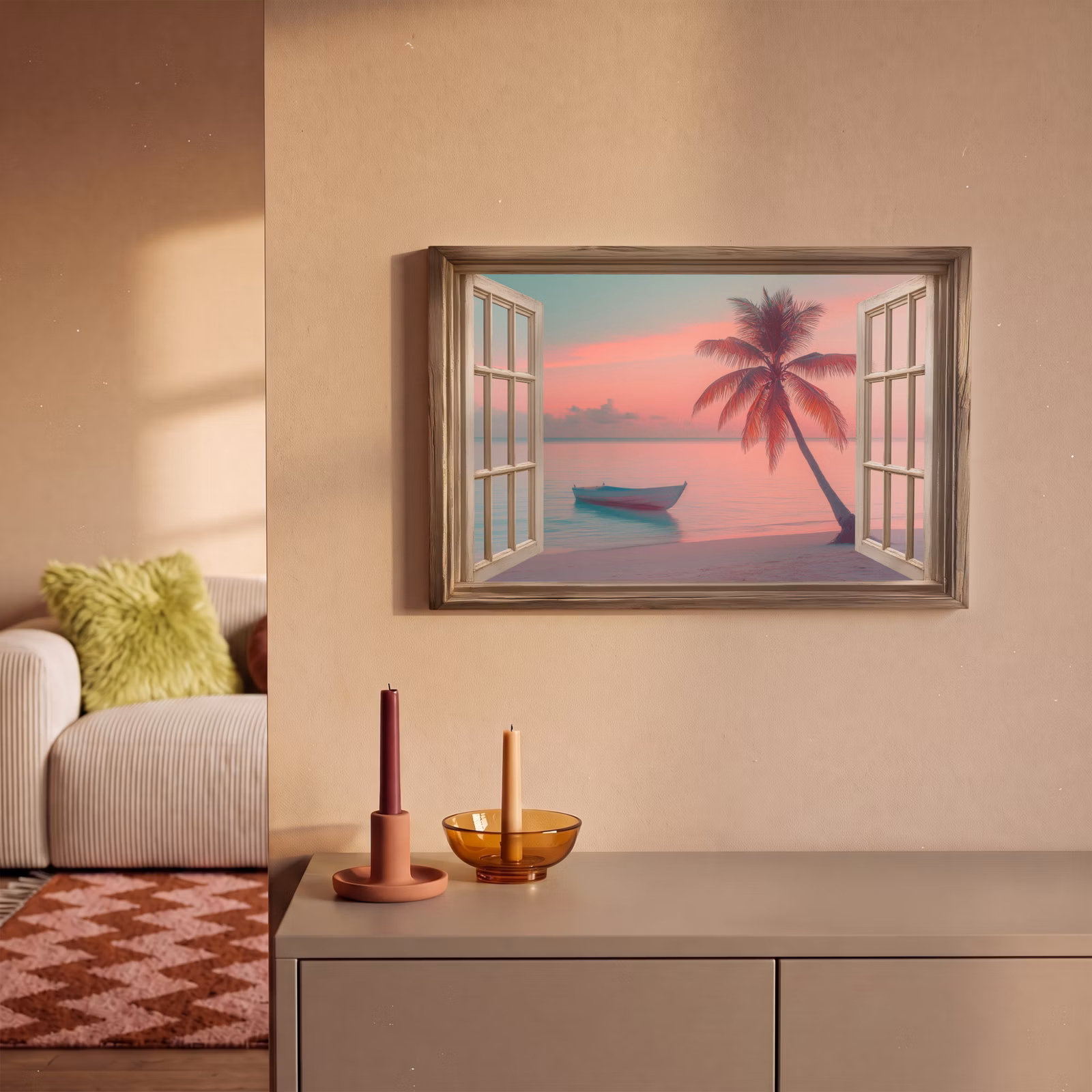 Canvas schilderij - Doorkijk - Strand - Palmboom - Tropisch — 1