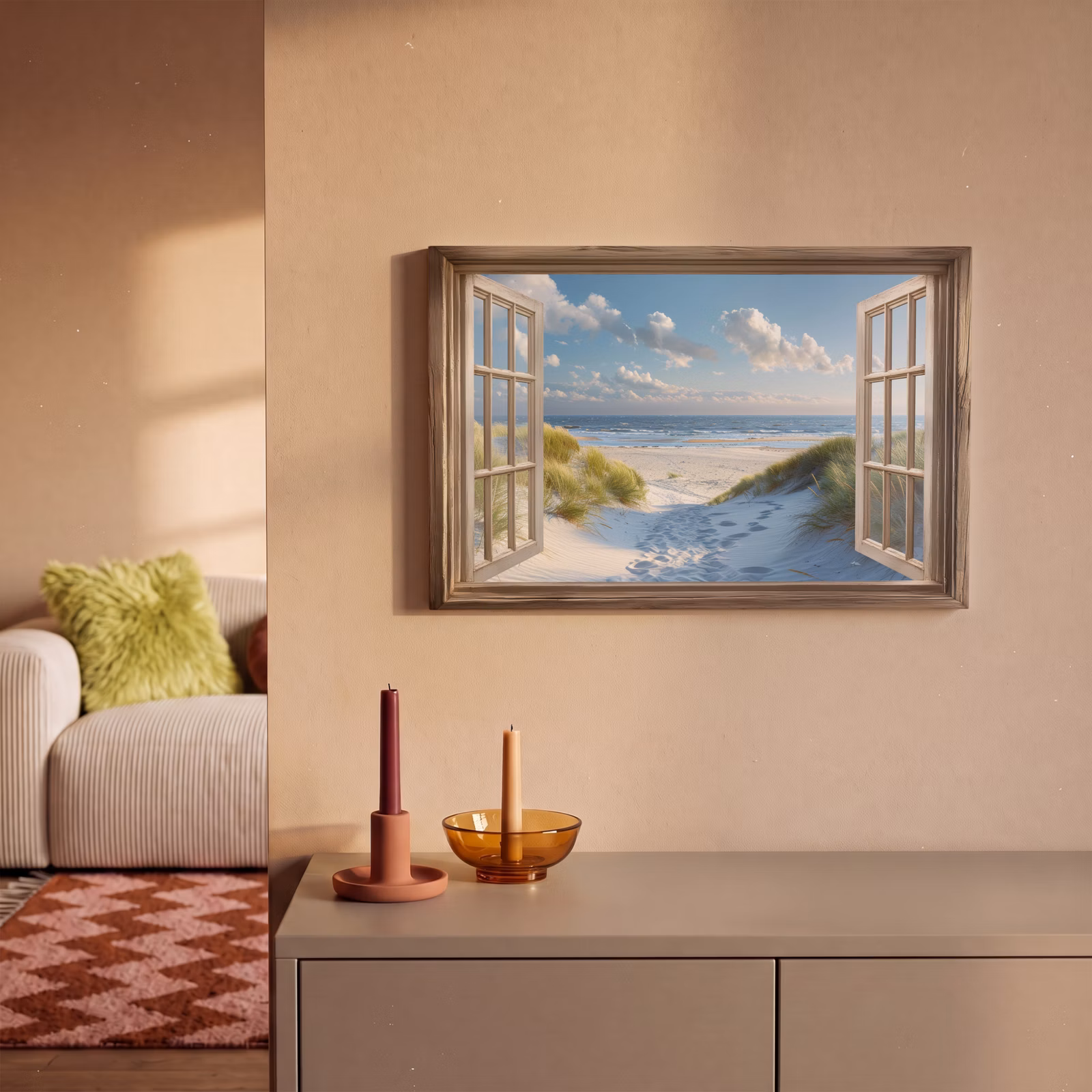 Canvas schilderij - Doorkijk - Strand - Raam - Duinen - Zee — 1