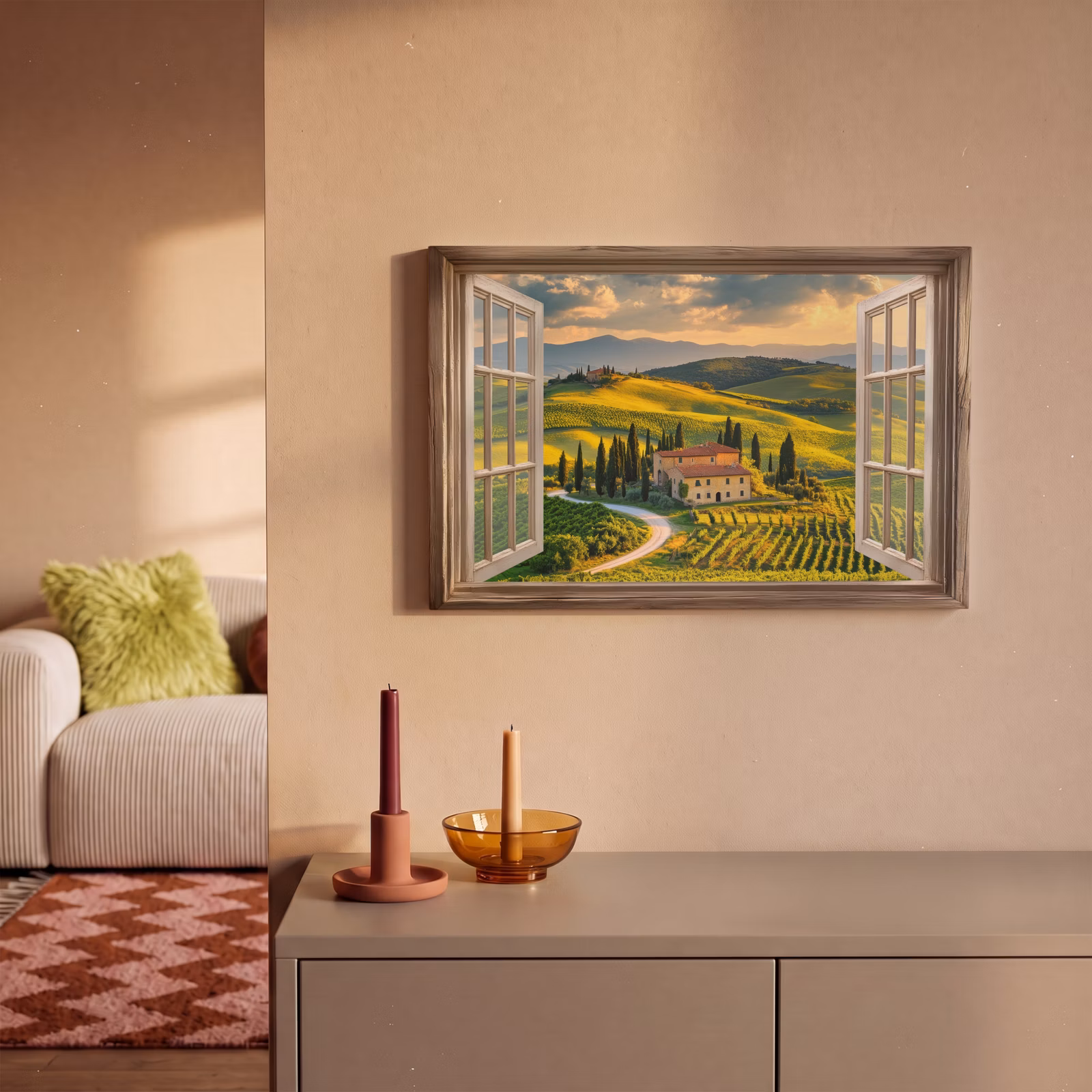 Canvas schilderij - Doorkijk - Toscane - Uitzicht - Landschap - Zomer — 1