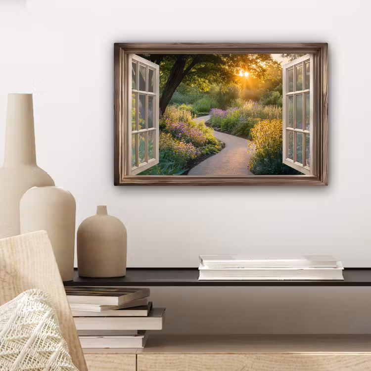 Canvas schilderij - Doorkijk - Bloemen - Natuur - Zon - Pad — 3