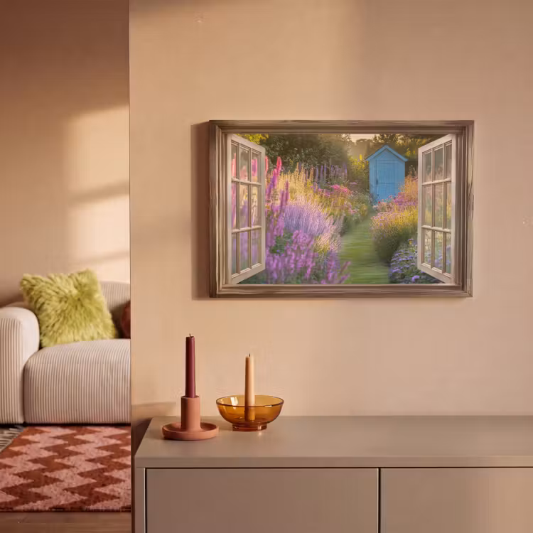 Canvas schilderij - Doorkijk - Bloemen - Raam - Natuur — 1