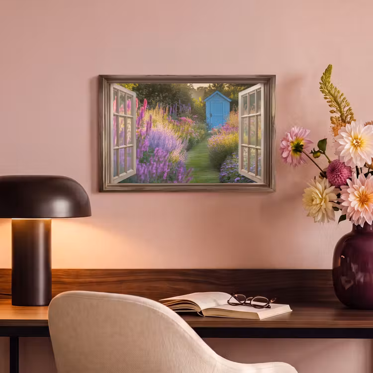 Canvas schilderij - Doorkijk - Bloemen - Raam - Natuur — 2