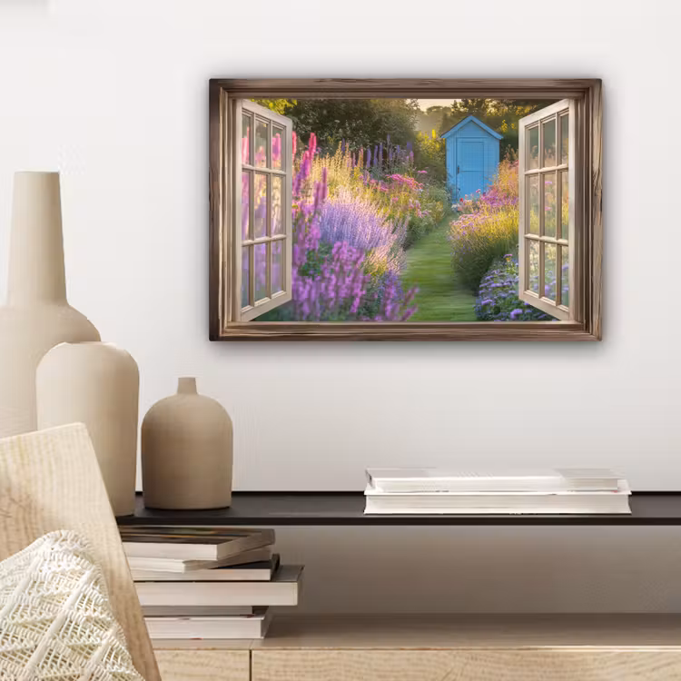 Canvas schilderij - Doorkijk - Bloemen - Raam - Natuur — 3
