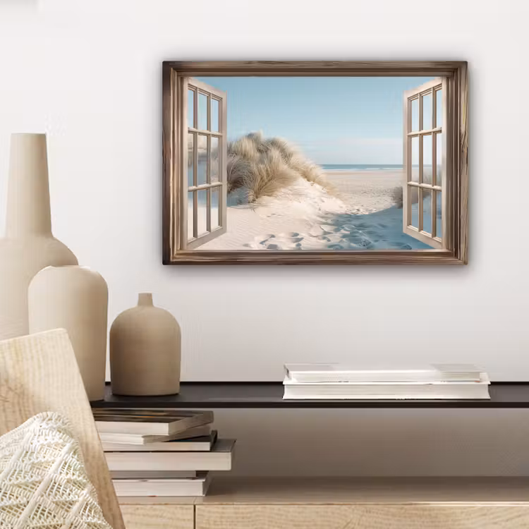 Canvas schilderij - Doorkijk - Helmgras - Duinen - Zee - Landschap — 3