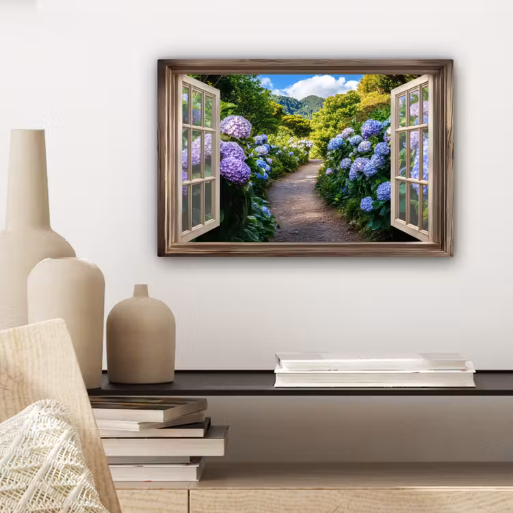 Canvas schilderij - Doorkijk - Hortensia - Pad - Natuur — 3