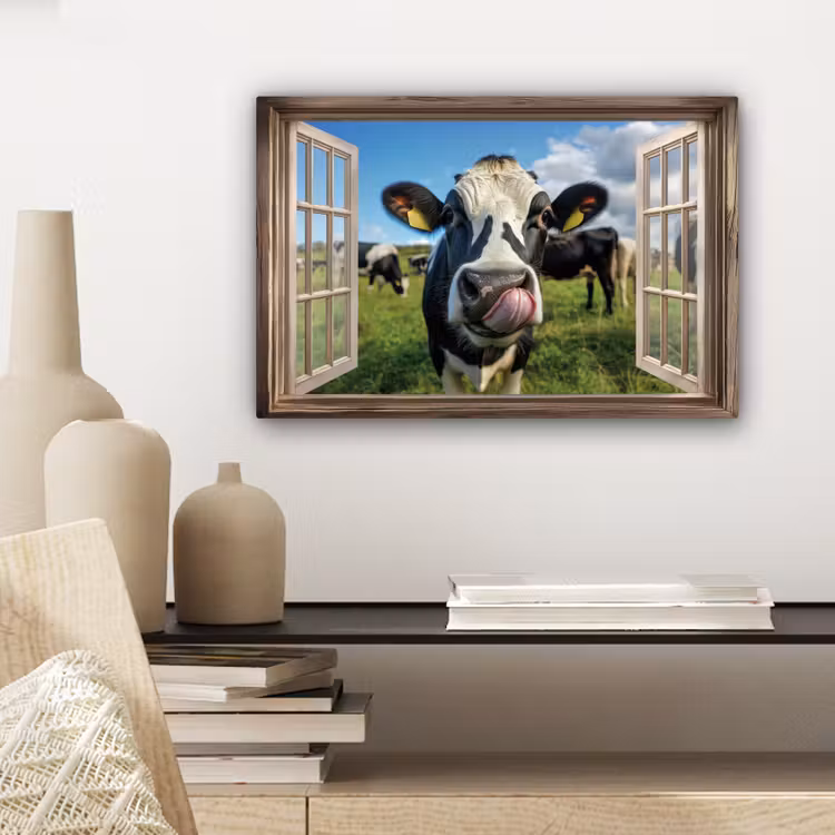 Canvas schilderij - Doorkijk - Koe - Weiland - Dieren - Natuur — 3