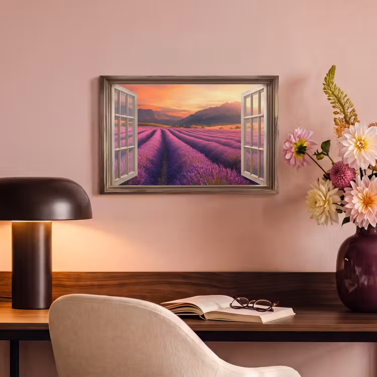 Canvas schilderij - Doorkijk - Lavendel - Landschap - Bloemen - Paars — 2