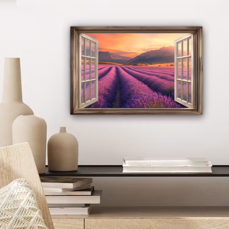 Canvas schilderij - Doorkijk - Lavendel - Landschap - Bloemen - Paars — 3