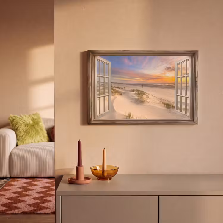 Canvas schilderij - Doorkijk - Strand - Duinen - Natuur - Landschap — 1