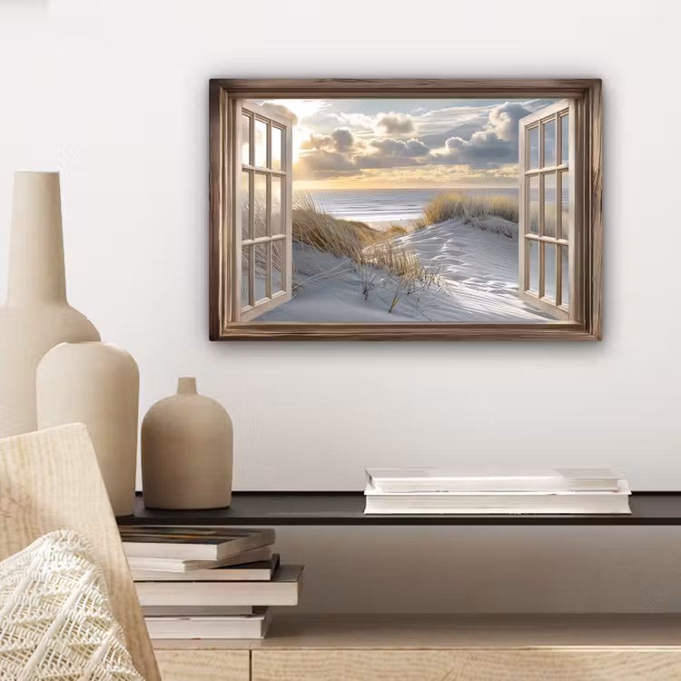 Canvas schilderij - Doorkijk - Strand - Duinen - Zee - Natuur — 3