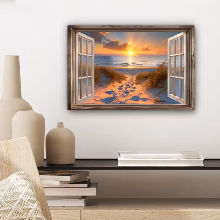 Canvas schilderij - Doorkijk - Strand - Duinen - Zonsondergang — 3