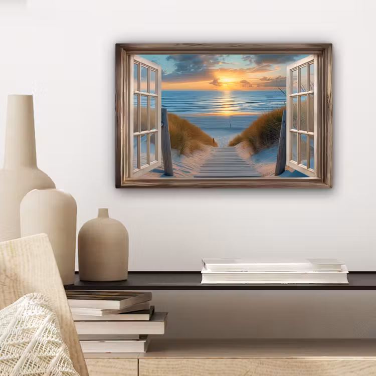 Canvas schilderij - Doorkijk - Strand - Pad - Zonsondergang — 3