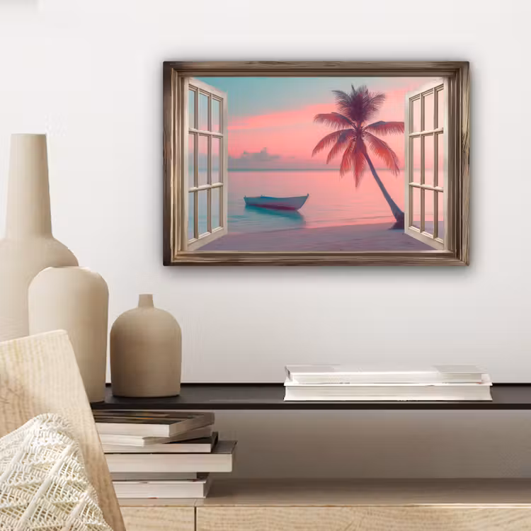 Canvas schilderij - Doorkijk - Strand - Palmboom - Tropisch — 3