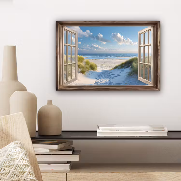 Canvas schilderij - Doorkijk - Strand - Raam - Duinen - Zee — 3