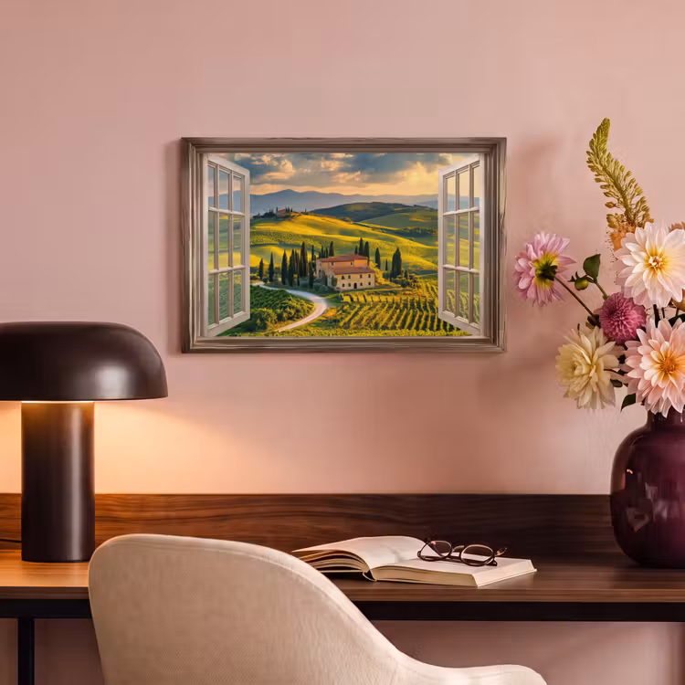 Canvas schilderij - Doorkijk - Toscane - Uitzicht - Landschap - Zomer — 2