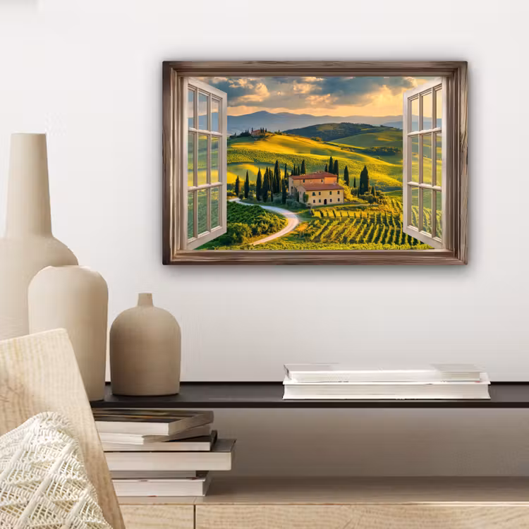 Canvas schilderij - Doorkijk - Toscane - Uitzicht - Landschap - Zomer — 3