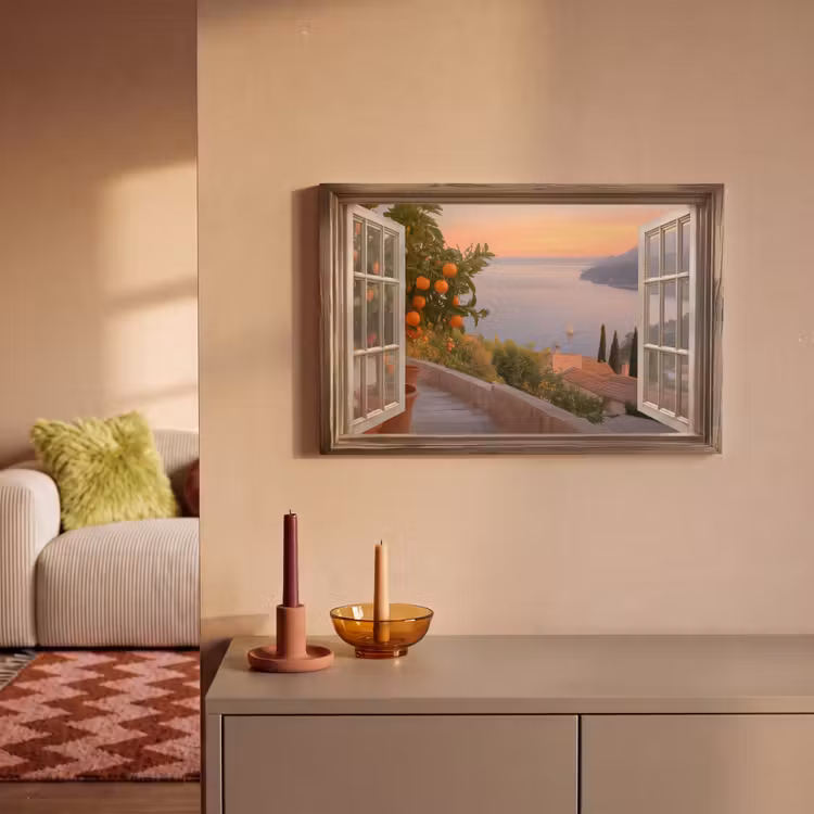 Canvas schilderij - Doorkijk - Uitzicht - Meer - Landschap — 1