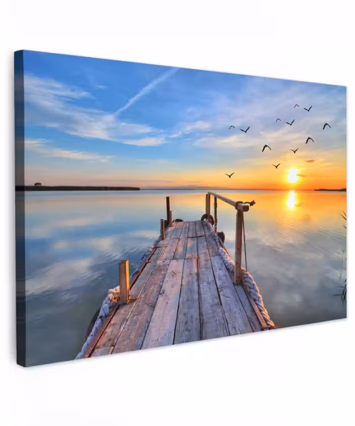 Buiten canvas - Water - Steiger - Vogels - Zonsondergang - Horizon