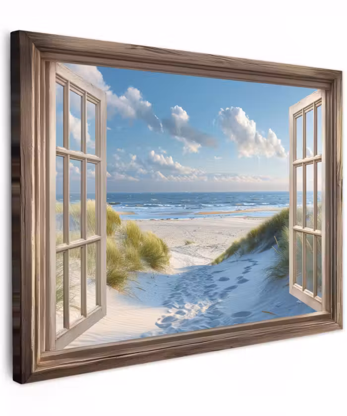 Canvas schilderij - Doorkijk - Strand - Raam - Duinen - Zee