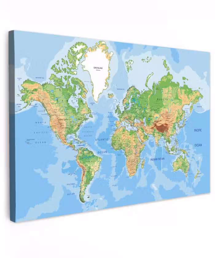 Canvas schilderij - Wereldkaart - Topografie - Atlas - Kids - Jongetje - Meisjes