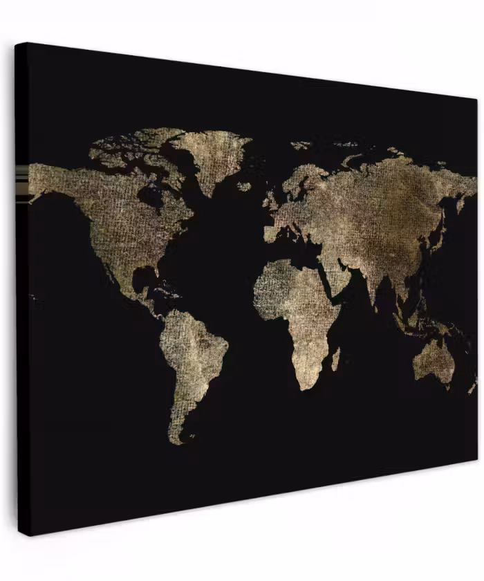 Canvas schilderij - Wereldkaart - Goud - Zwart - Aarde - Luxe