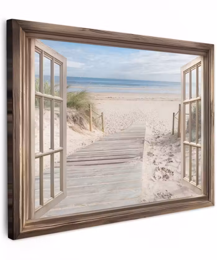 Canvas schilderij - Doorkijk - Strand - Duinen - Pad - Landschap