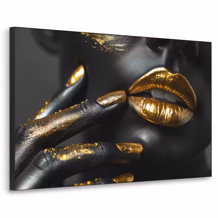 Art Frame - Lippen - Goud - Abstract - Zwart - Vrouw