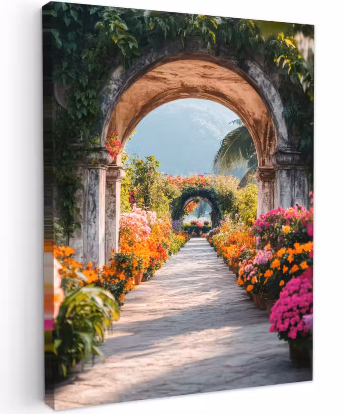 Canvas schilderij - Doorkijk - Bloemen - Tropisch - Kleurrijk