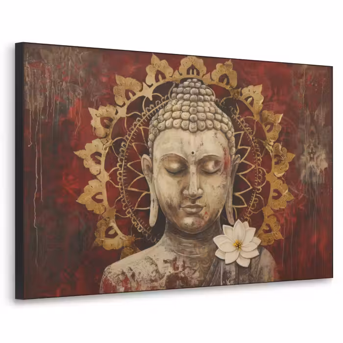 Art Frame - Boeddha - Mandala - Bloem - Rood - Goud - Zen